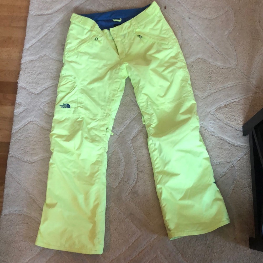 Neon yellow north face women’s ski pants